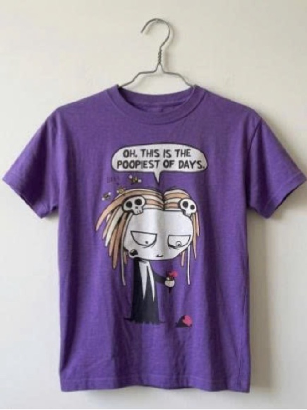Purple Graphic Tee with Goth Cartoon